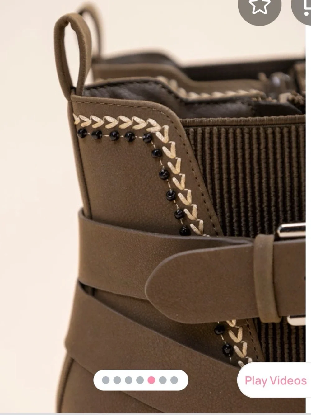 Women's Olive Chunky Ankle Heel Boots  with Decorative Trim. Size 9.